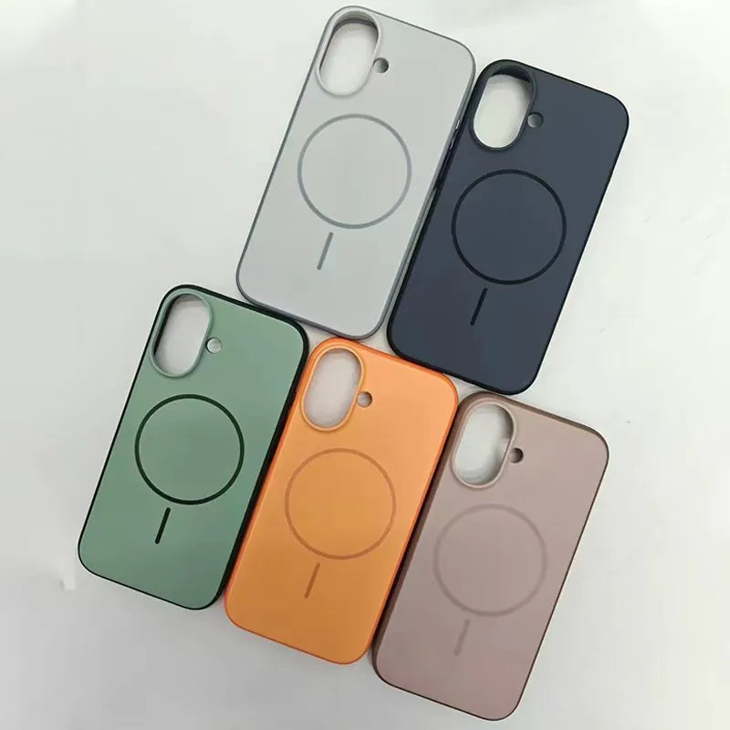Magnetic protective iPhone case with AI photography button in frosted finish showing blue colour option