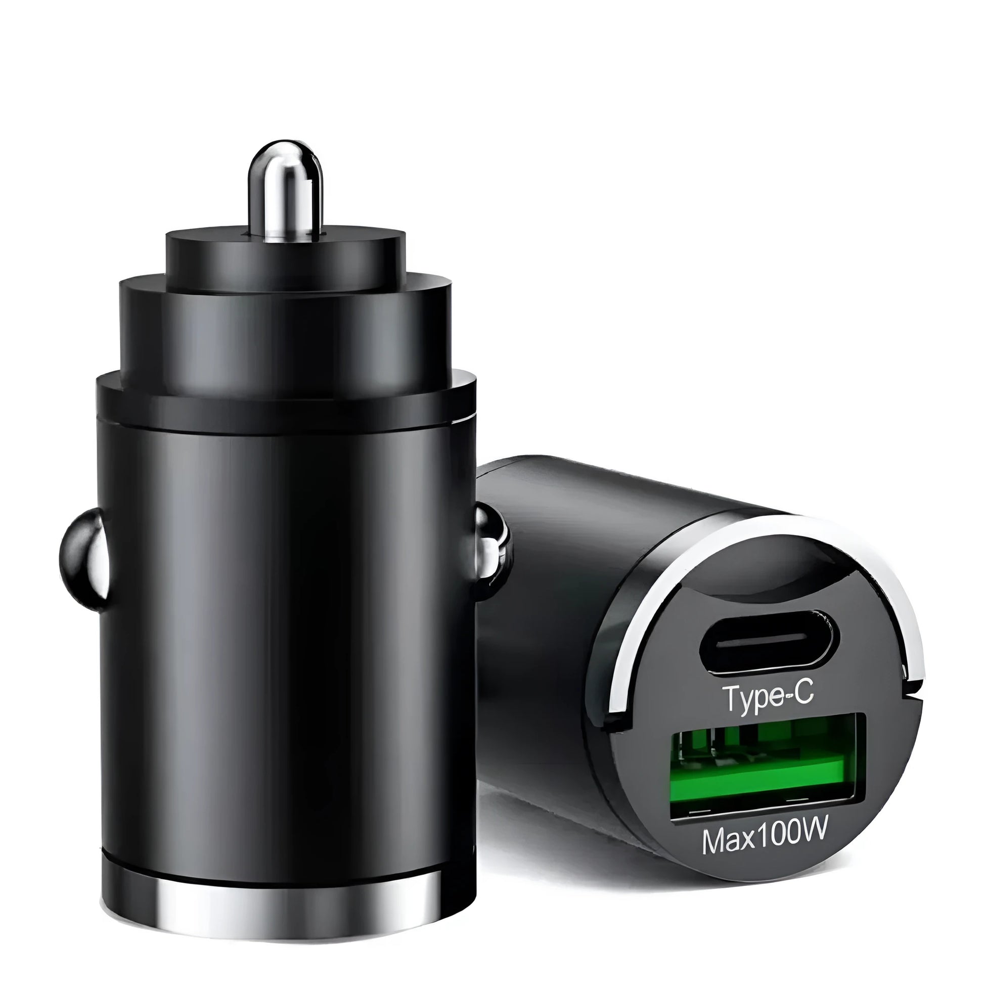Black metal 100W car charger with invisible pull-tab design for vehicle USB charging