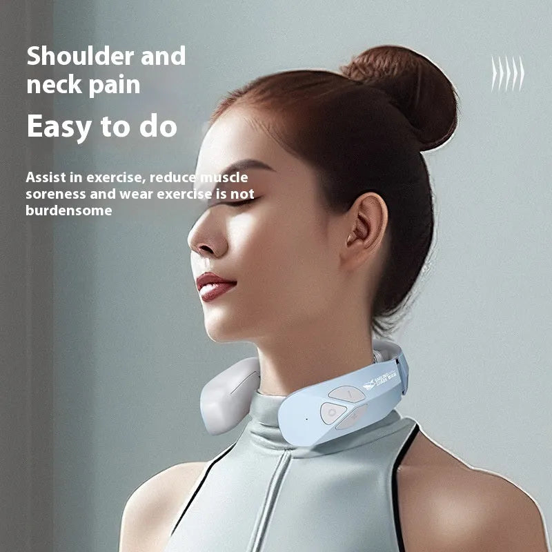 Lake blue electric neck massager with EMS pulse therapy and heating function