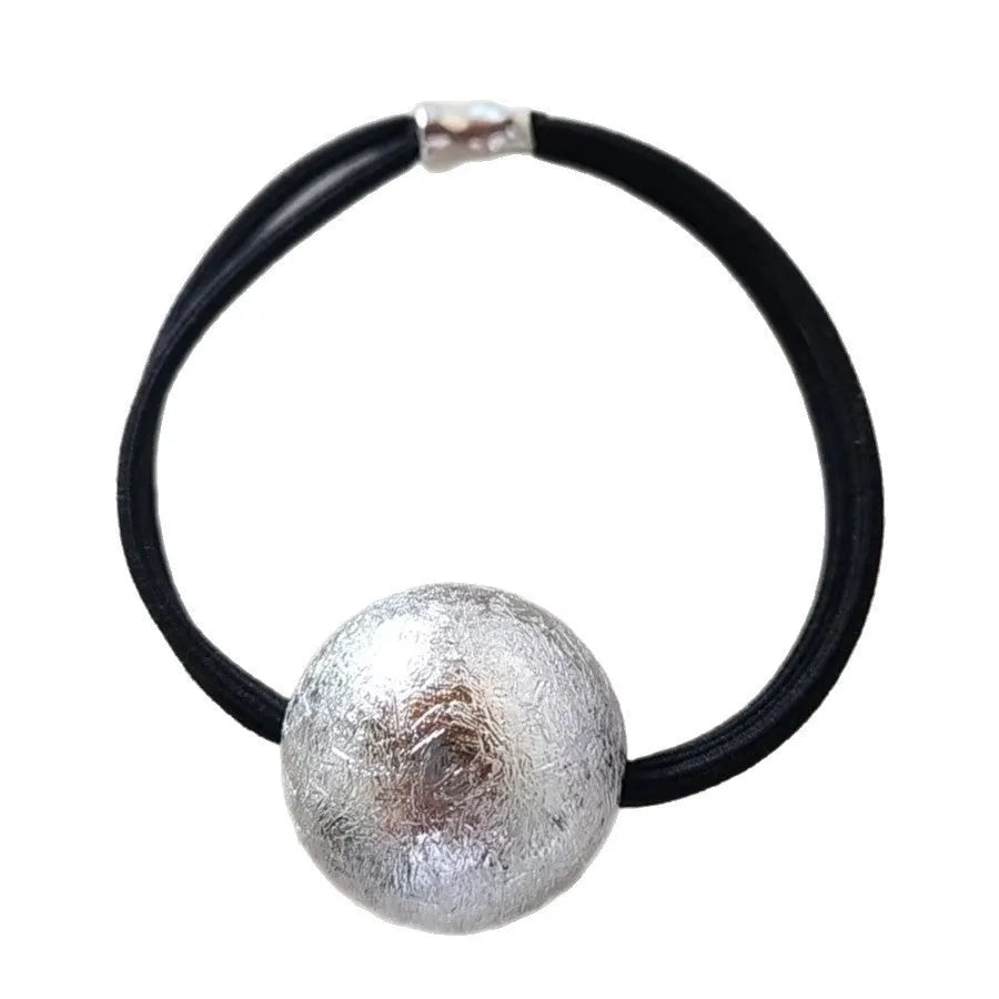 Resin ball hair band with electroplated gold finish, round head rope style design