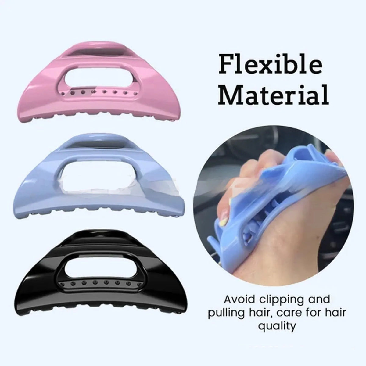 Plain colour plastic French grip hair clip in black, light pink, or cloudy blue for women's everyday hair styling