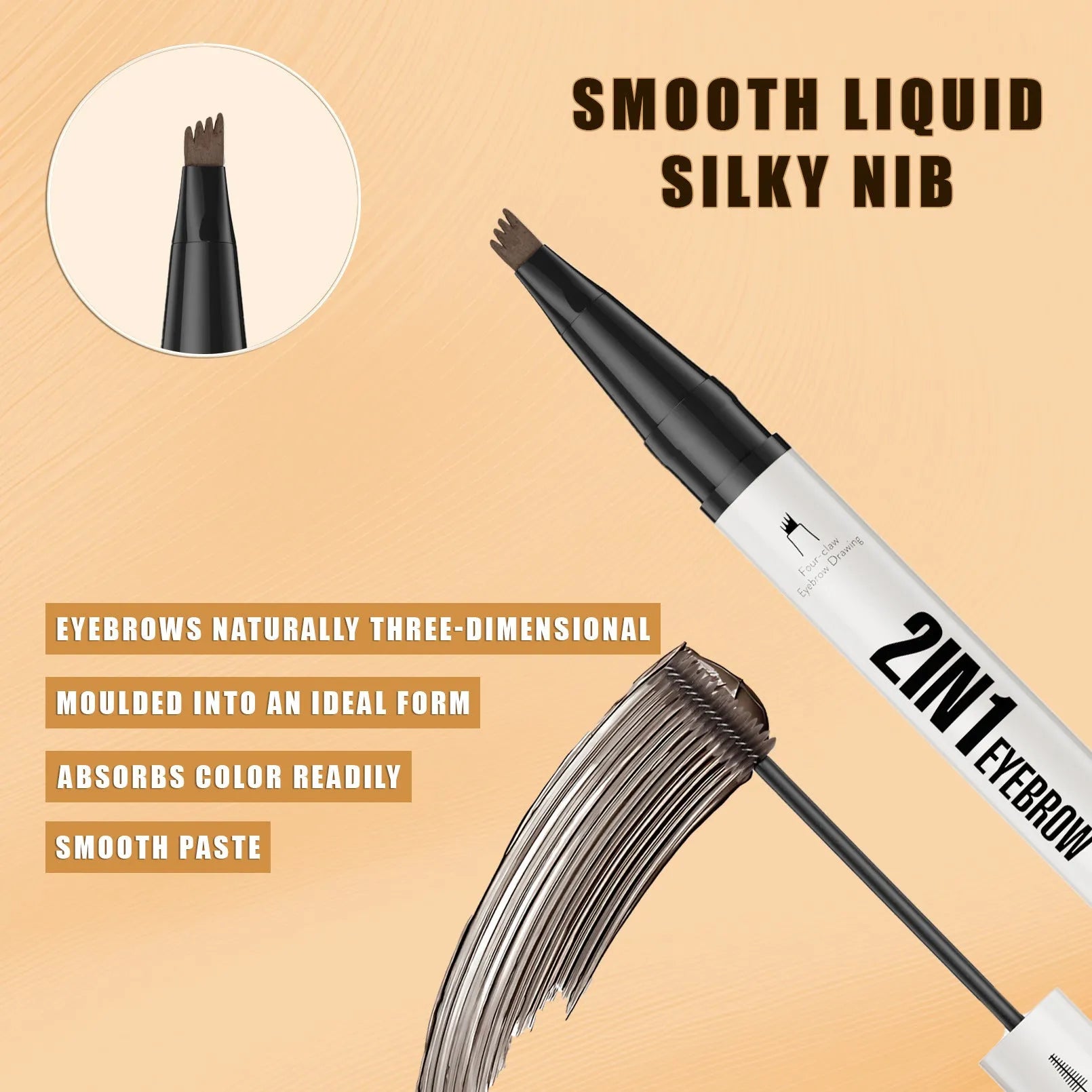 Two-in-one waterproof sweat-resistant eyebrow cream in multiple shades including brown and black