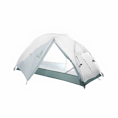White double-layer camping tent with aluminium alloy poles and ventilation windows