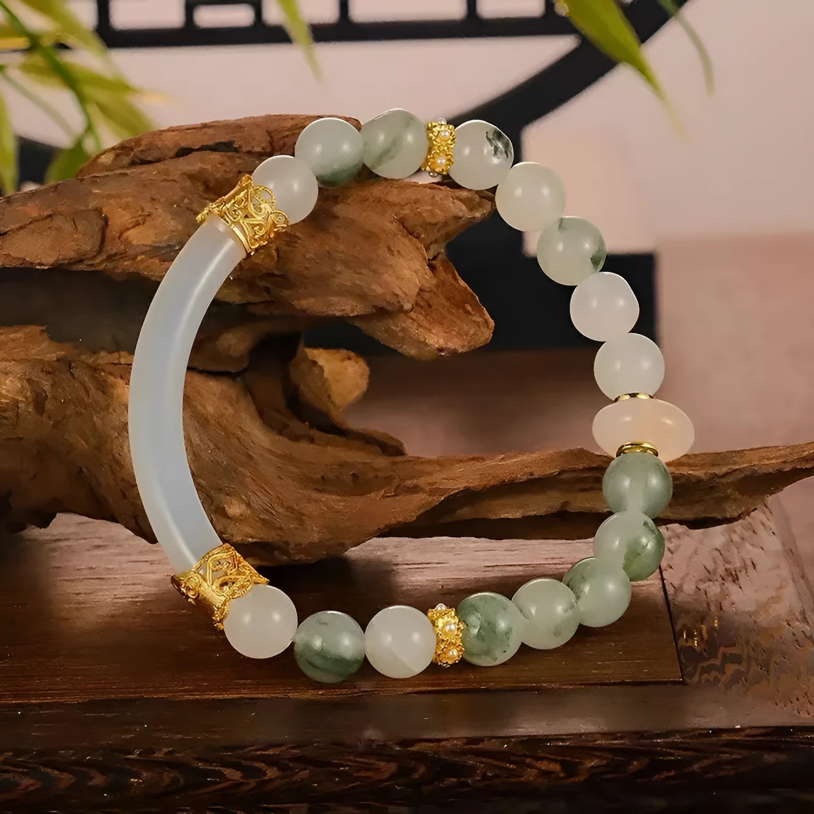 Light green emerald half bracelet for women with Tian Shan Cui material and national style round elements