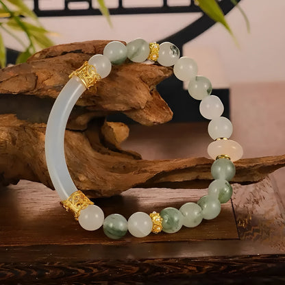 Light green emerald half bracelet for women with Tian Shan Cui material and national style round elements