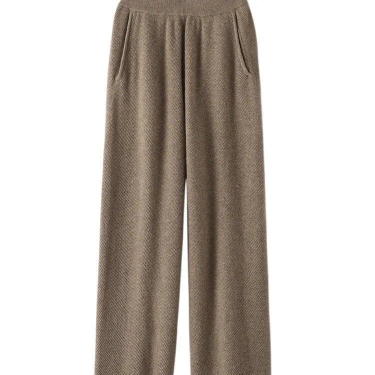 Women's cashmere fabric leggings in five colours showing stitching construction and thick material