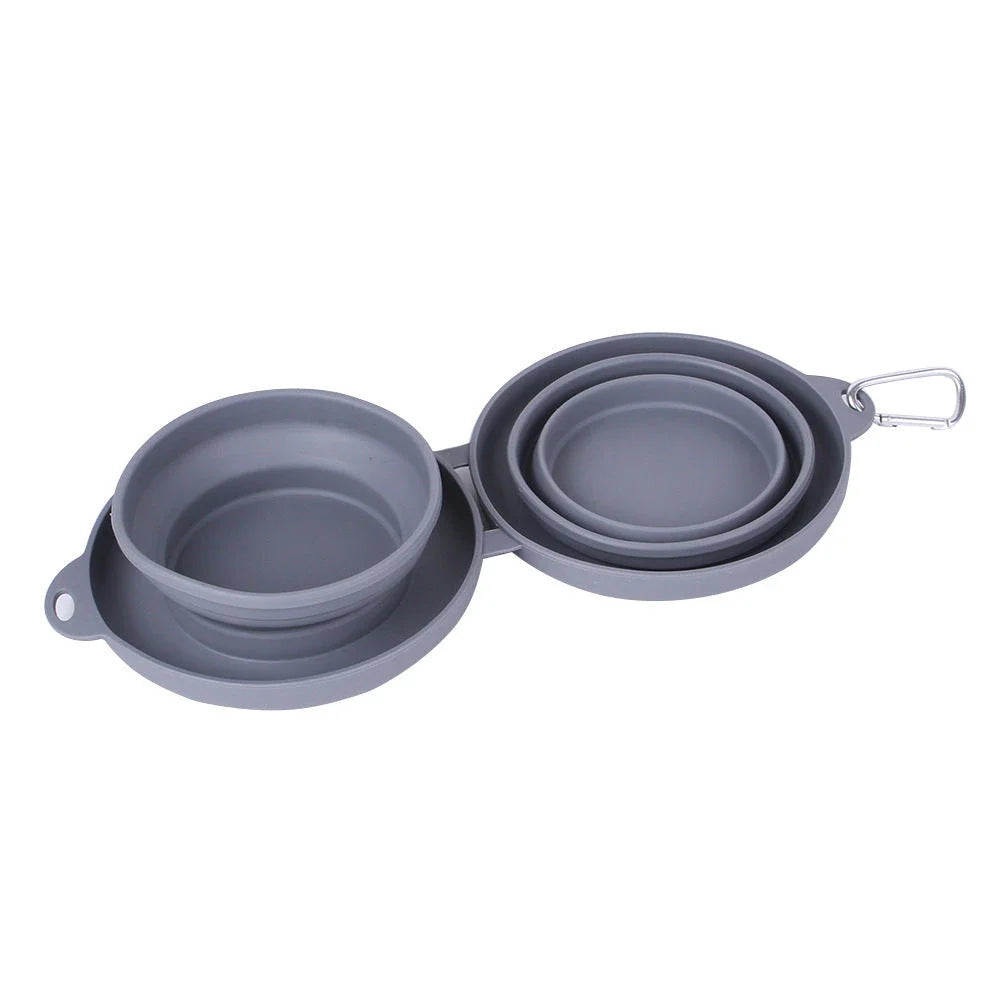 Spill-Proof Collapsible Pet Bowls for Dogs and Cats - Double-bowl Design with Non-Skid Silicone Mat