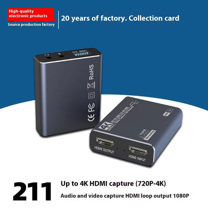 Black 4K gaming set-top box with MS2131 chip for 1080p recording and audio capture