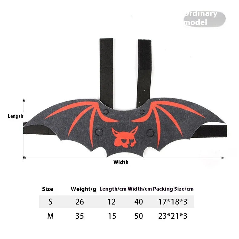 Halloween costume for a cat featuring batwing sleeves, made from felt, in orange pumpkin bat design.