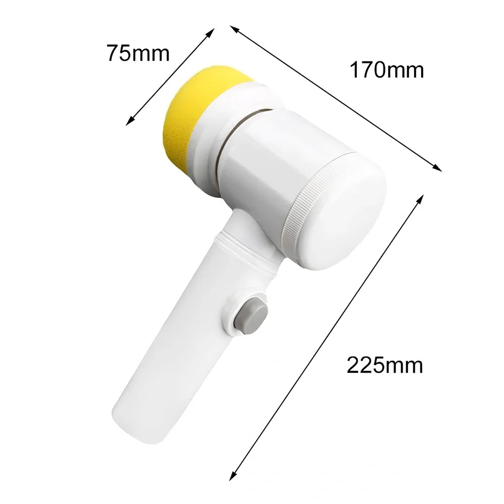 Electric cleaning brush with five interchangeable heads and rechargeable battery for kitchen and bathroom surfaces