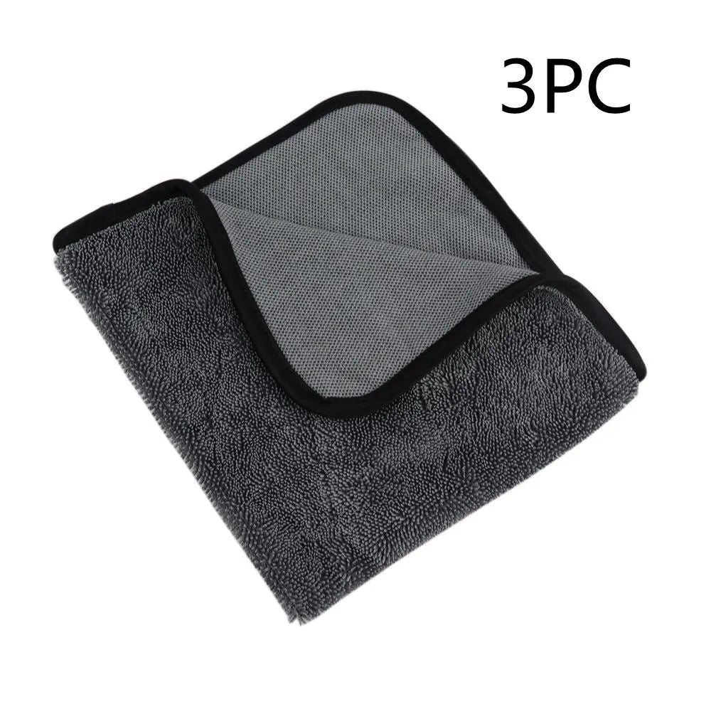 Grey square microfiber car wash towel for drying vehicles, 40cm by 40cm.