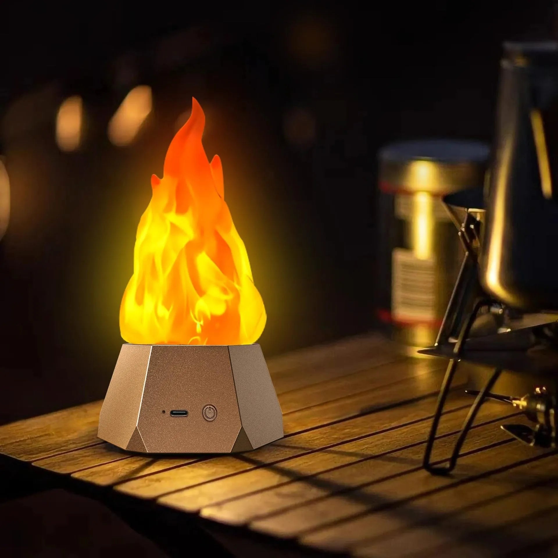 Flame-shaped solar decorative lights with gold charging base for outdoor courtyard and camping use