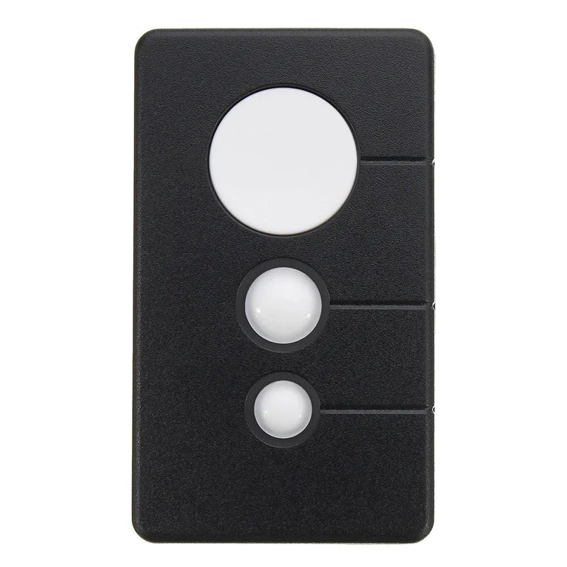Garage door remote control with three keys, Rolling Code technology, 390 MHz frequency, compatible with 971LM 972LM 973LM and 139.53681B garage door openers, black plastic housing, 80x47x17mm dimensions, powered by 3V CR2032 battery.