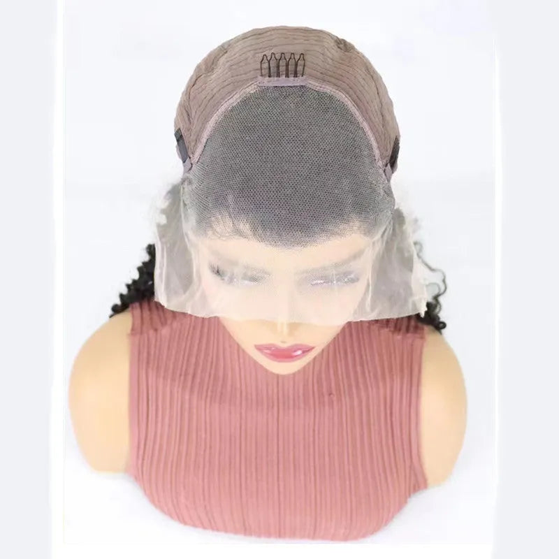 A simple solid colour human hair wig with half lace cover, shown in a long length.