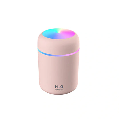 Pink car USB cup humidifier with 300ml tank and colourful lights in cup holder