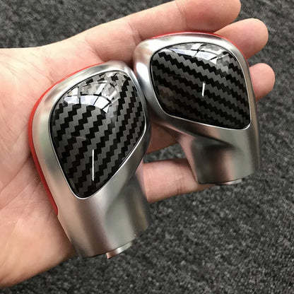 Carbon fibre gear shift side cover for Volkswagen DSG transmission with leather knob