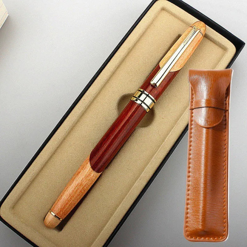 Metal pen with wooden styling and carrying bag for office or personal use