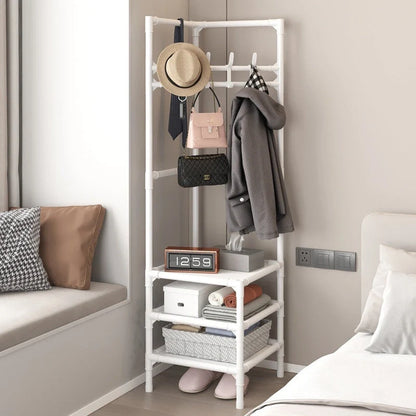 Modern stainless steel corner coat rack with multi-layer design and hooks