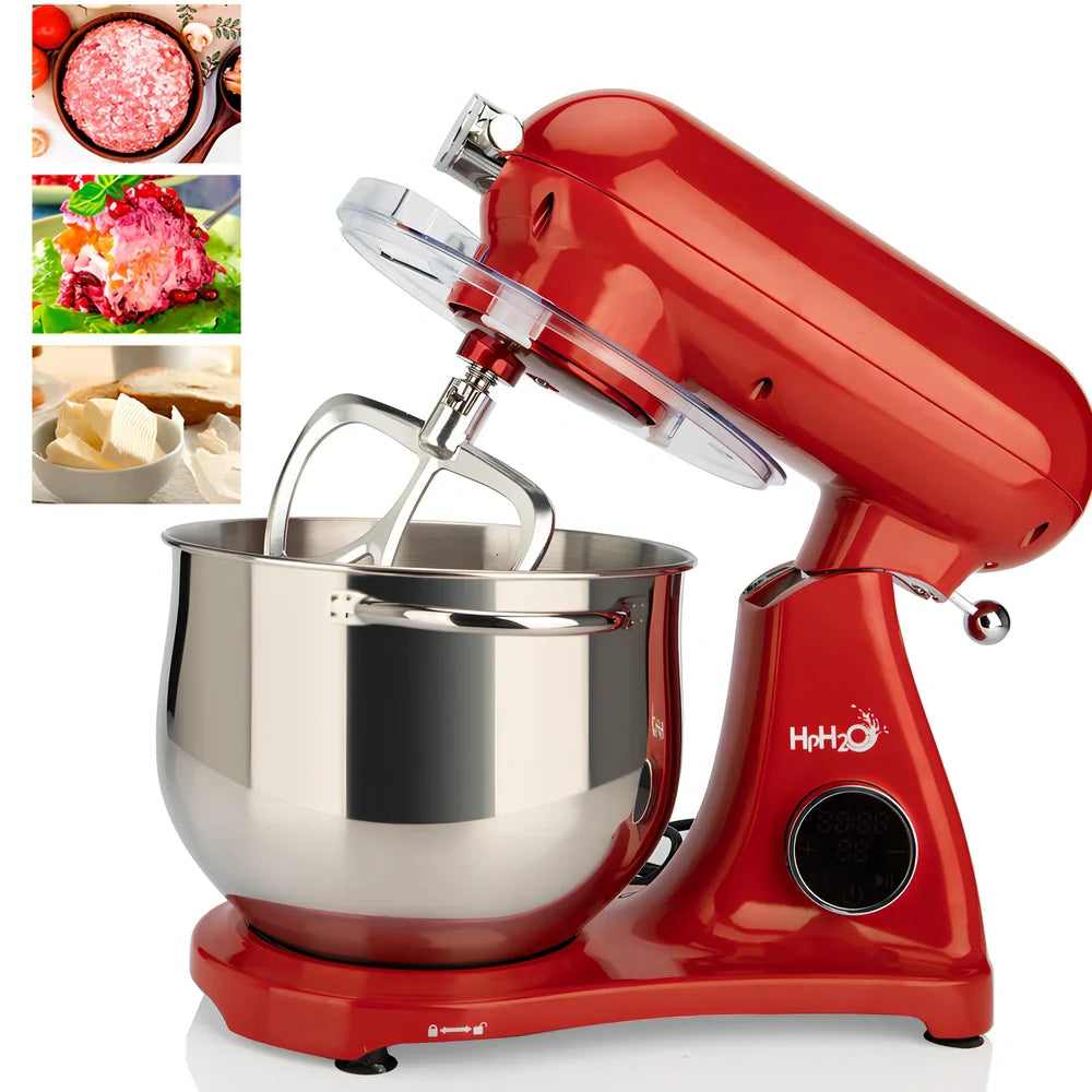 Red SM-1522ML stand mixer with stainless steel bowl and digital control panel