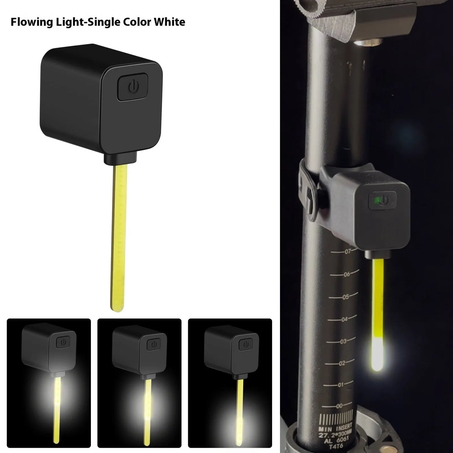 Bicycle running water taillight safety indicator lamp showing LED lighting pattern