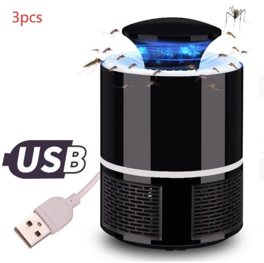 Black or white USB photocatalyst mosquito trap with UV lights, 19cm size, 94cm cable.