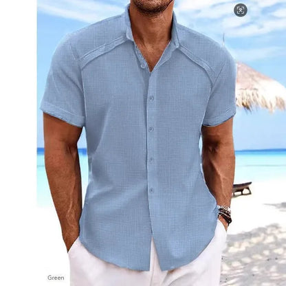 Hawaiian casual short sleeve shirt in solid colour cotton-polyester blend fabric