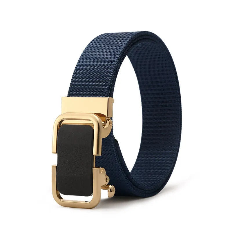 Men's toothless nylon canvas belt with an alloy buckle shown in Army Green colour, length 120cm.