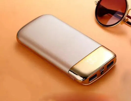 Y10 portable power bank with LCD display showing battery percentage, dual USB ports, and LED light