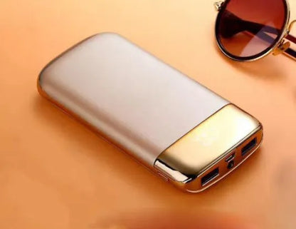 Y10 portable power bank with LCD display showing battery percentage, dual USB ports, and LED light