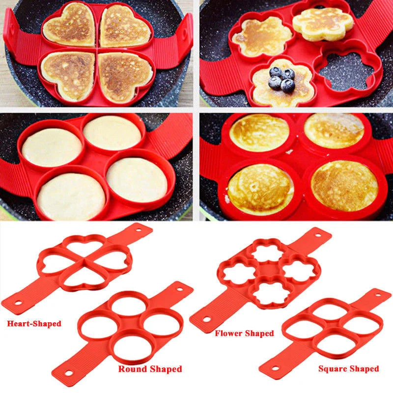 Red silicone non-stick pancake maker rings for uniform cooking results