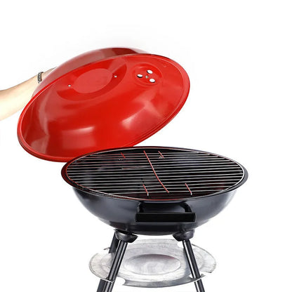 Portable barbecue oven with 14-inch circular cooking surface and iron construction