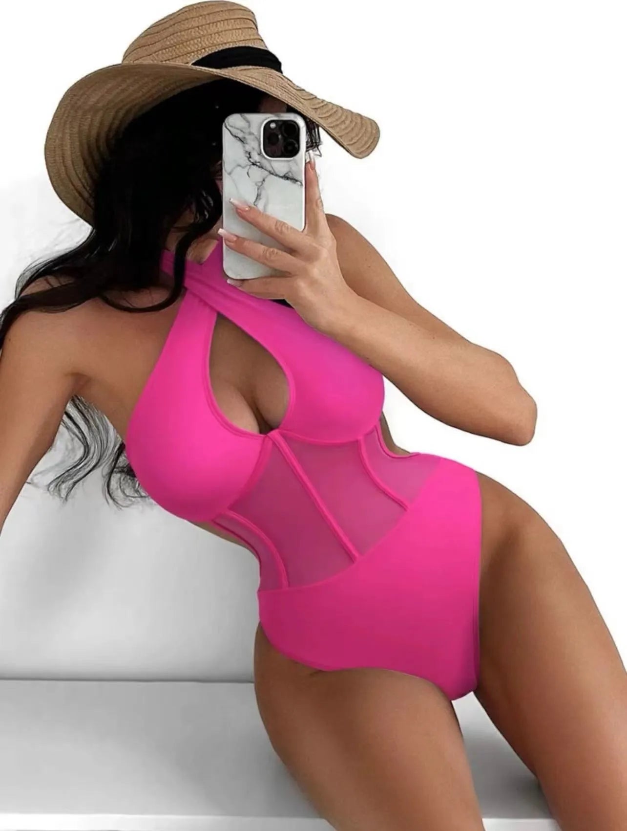 Ladies one-piece swimsuit bikini in nylon spandex blend available in black, rose red and green colours