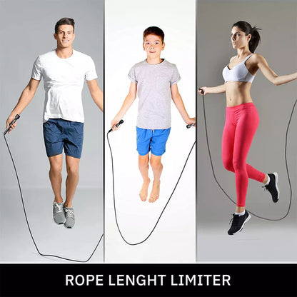 Black PVC skipping rope for fitness, 2.8 metres in length