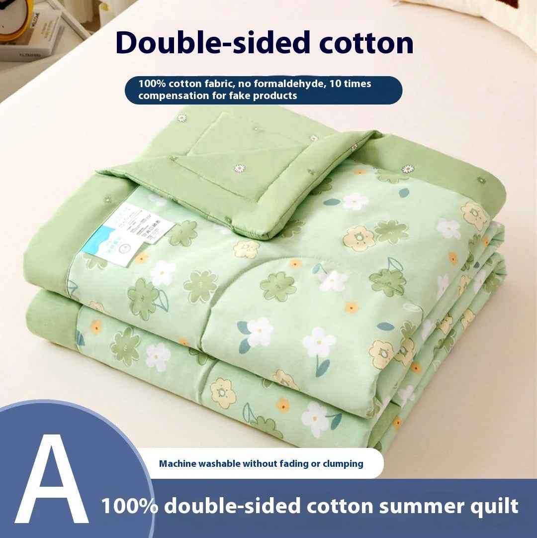 Double-sided cotton summer blanket with vibrant patterns