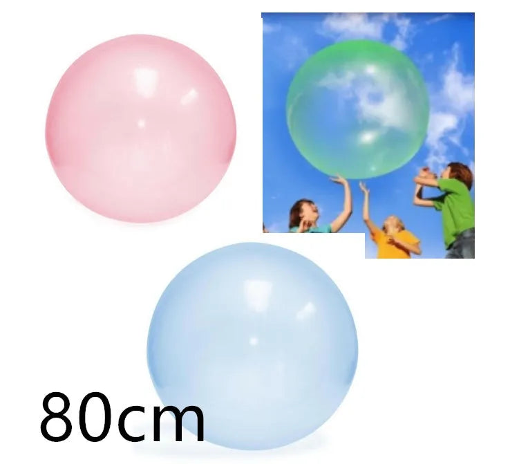 TPR inflatable ball in blue colour showing 70cm diameter measurement with self-sealing valve visible