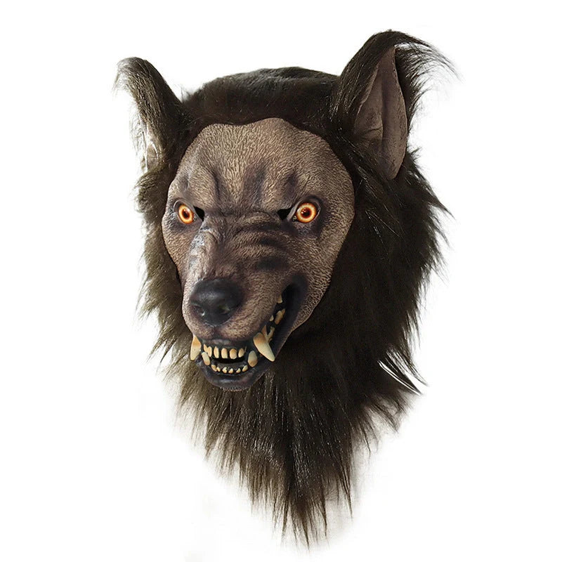 Realistic werewolf costume mask with 360-degree rotation feature for Halloween and cosplay