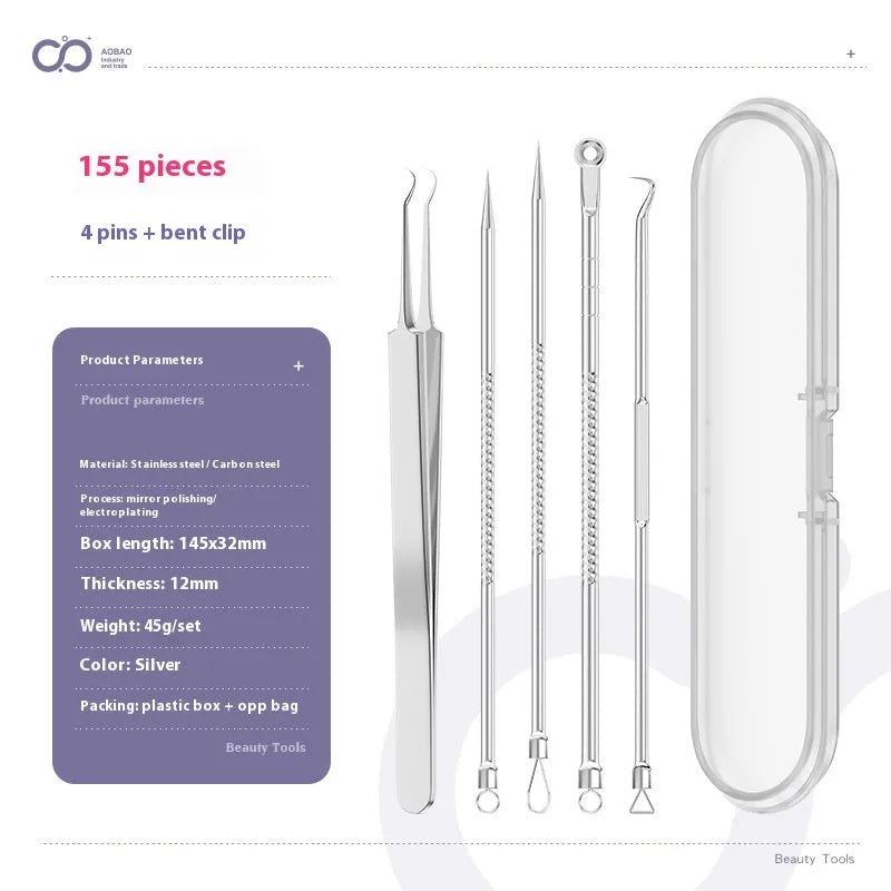 Four metal acne needles with ultra fine pointed tips for precise spot treatment skincare