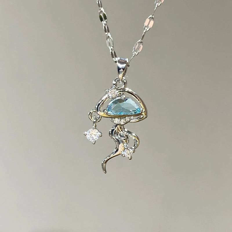 S925 sterling silver blue jellyfish necklace for women with diamond-cut crystal pendant and adjustable 41-50cm chain, white gold-plated jewellery gift
