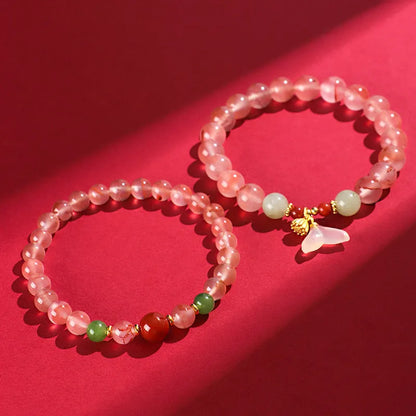 Women's ice floating south red white agate fishtail bracelet with handcrafted details