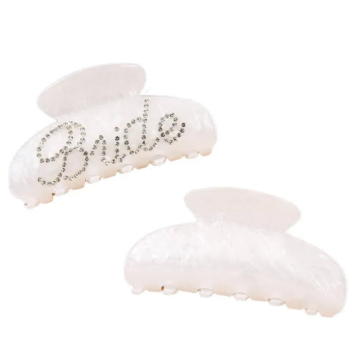10cm pink acrylic shark hair clip with multi-diamond spot drill decoration and barrette clasp