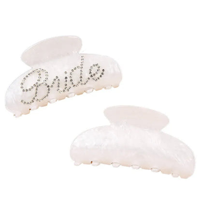 10cm pink acrylic shark hair clip with multi-diamond spot drill decoration and barrette clasp