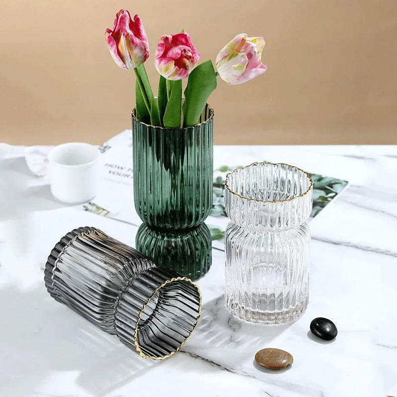Electroplated glass vase with gold edge trim in chrysanthemum colours for modern home decoration
