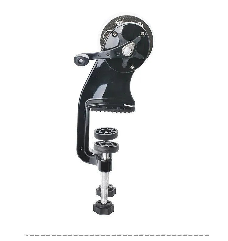 Black fishing line cable winder with extension shaft on composite fibre construction