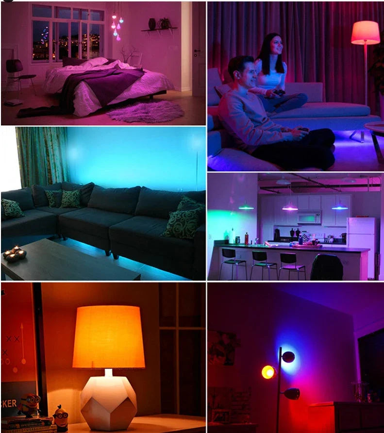 Dimmable RGB LED smart light bulb with voice control and 16 million colour options for home decor