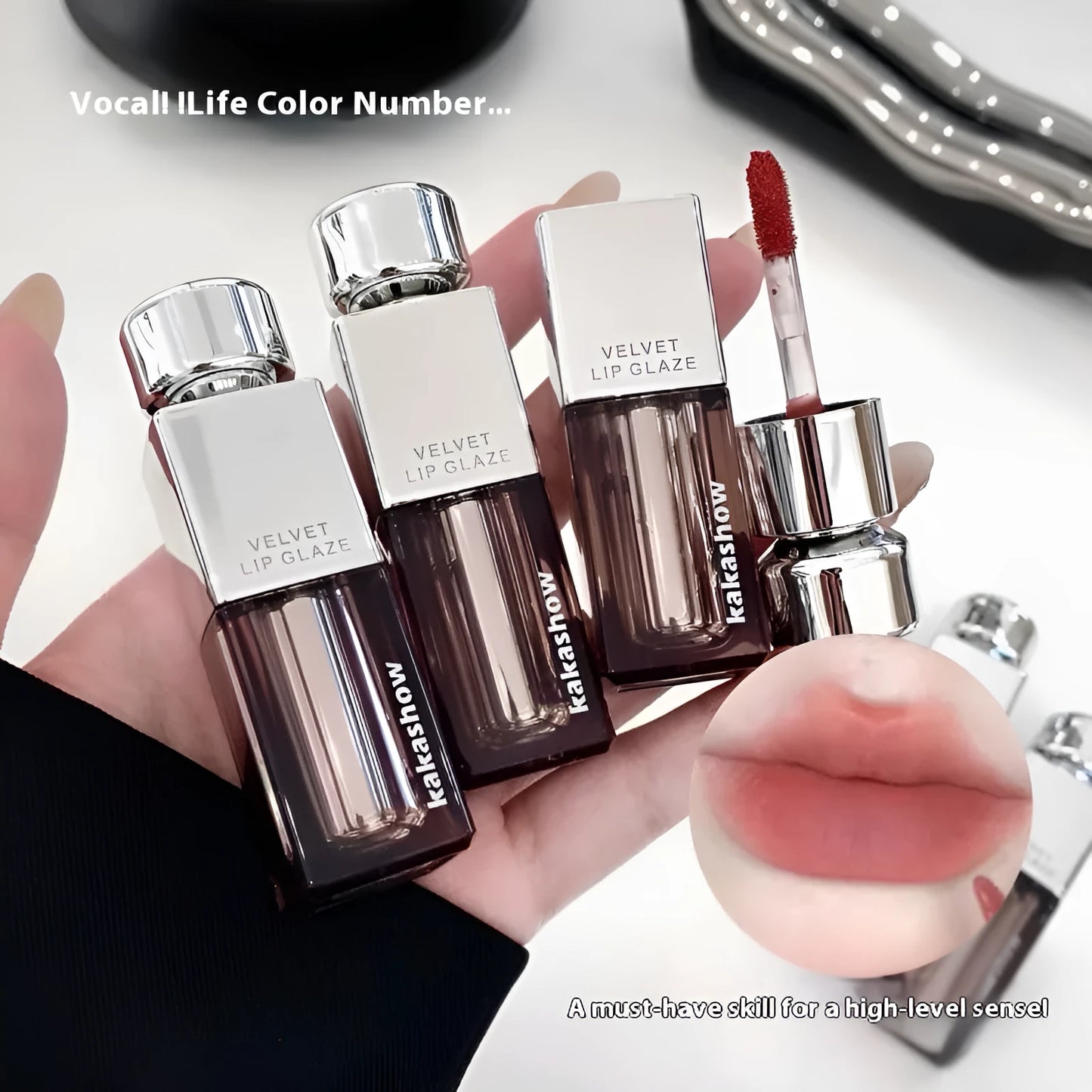 Matte soft mist lipstick in six velvet shades including cream smoked apricot and cherry frost