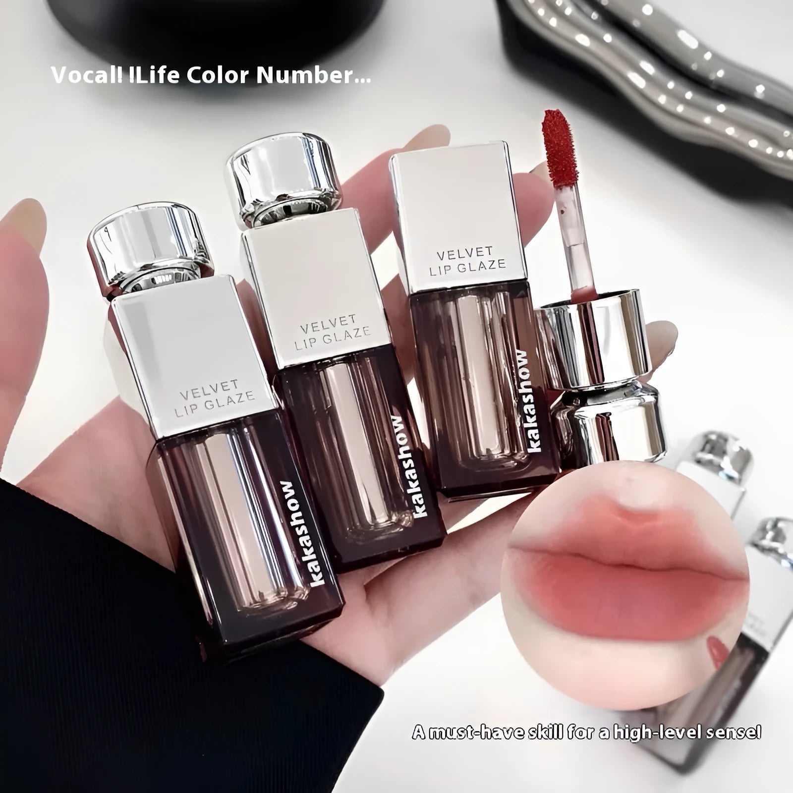 Matte soft mist lipstick in six velvet shades including cream smoked apricot and cherry frost