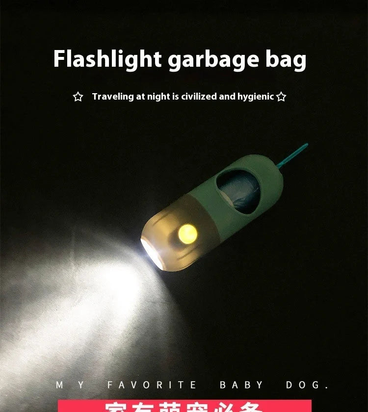Illuminated pet waste bag dispenser for dogs and cats, available in various stylish colours with or without included garbage bags