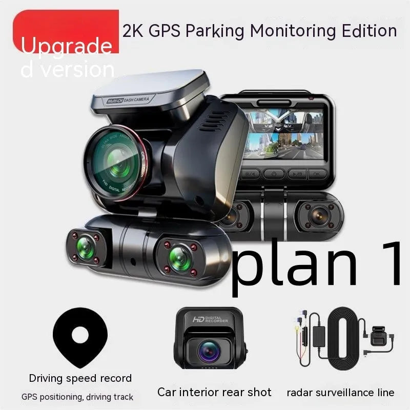 Plastic multi-lens dashboard camera with 2-inch screen for vehicle recording