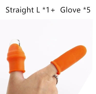 Silicone thumb protector with sharp curved blade for effortless vegetable, fruit, and crop harvesting in the garden or farm