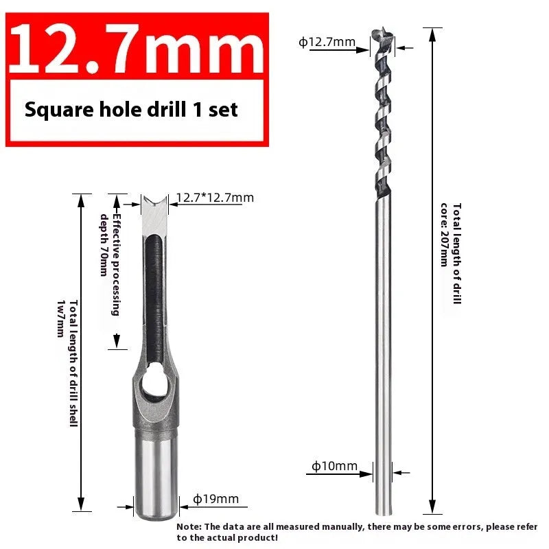 12.7mm carbon steel square hole drill bit set with sleeve and core for woodworking